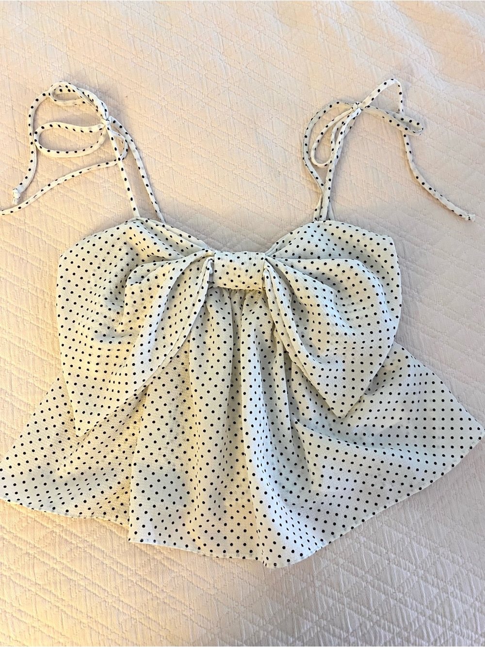 White and Black polka dot bow tank
